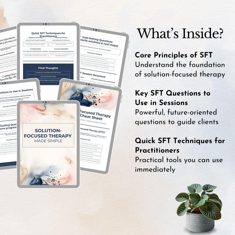 Solution Focused Therapy Cheat Sheet SFBT Brief Questions Worksheet ...
