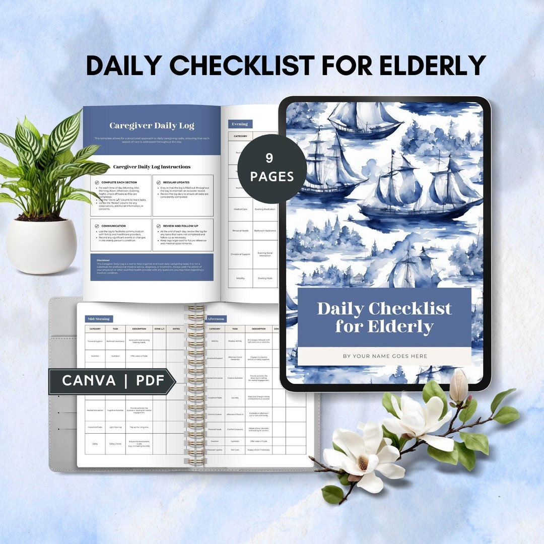 Daily Checklist Elderly Caregiver Binder Daily Routine Schedule Home ...