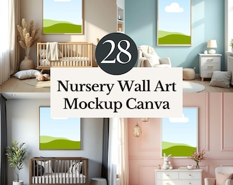 kinderkamer muur kunst mockups set, kinderkamer frame mockup, aanpasbare kunst display speelkamer decor, digitale mockup frame bundel babykamer