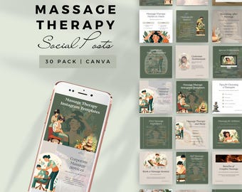 Massageterapi Instagram-inlägg Sociala Medier Massageterapeut Spa Marknadsföring Canva Mall Wellness Kiropraktor Varumärkesbyggande Direkt Nedladdning