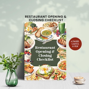 restaurant opening and closing checklist resto manager organizer front house staff tasks kitchen service to do list food activity canva PDF