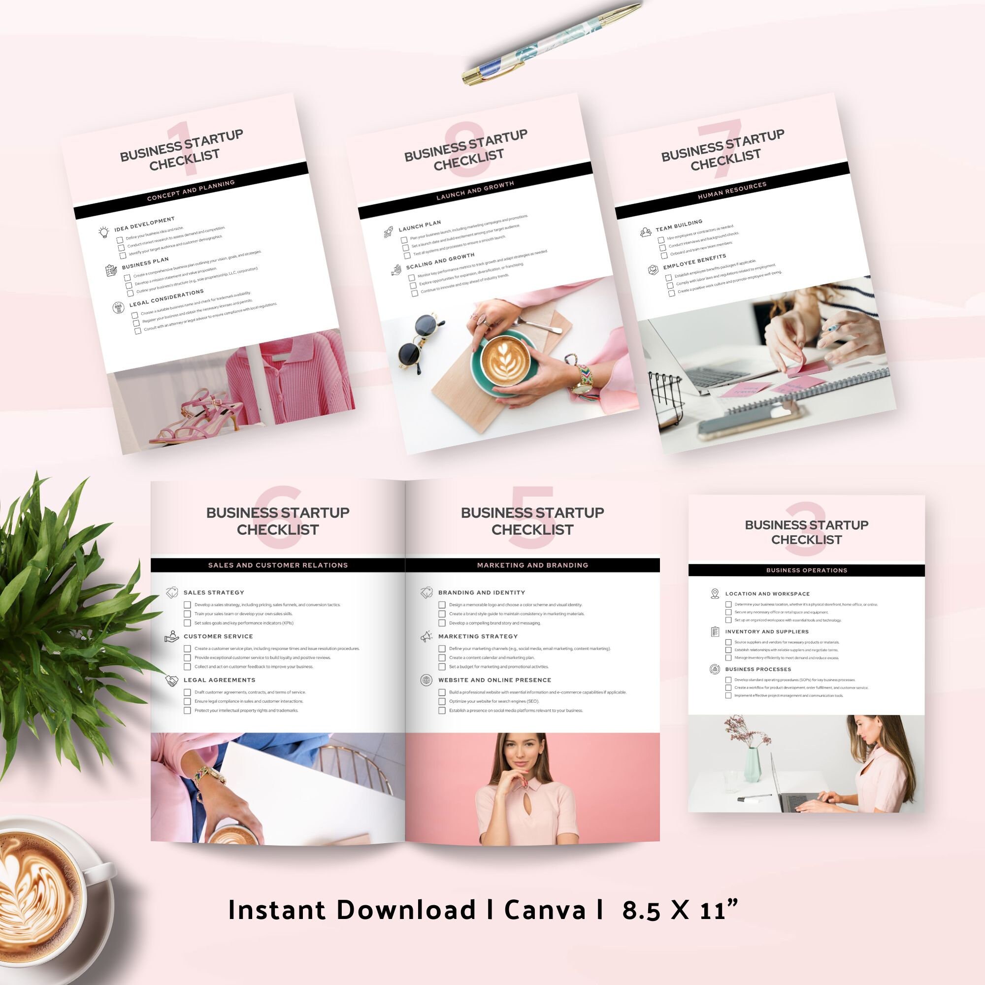 Start up Business Checklist Template Canva Business Startup Planner ...