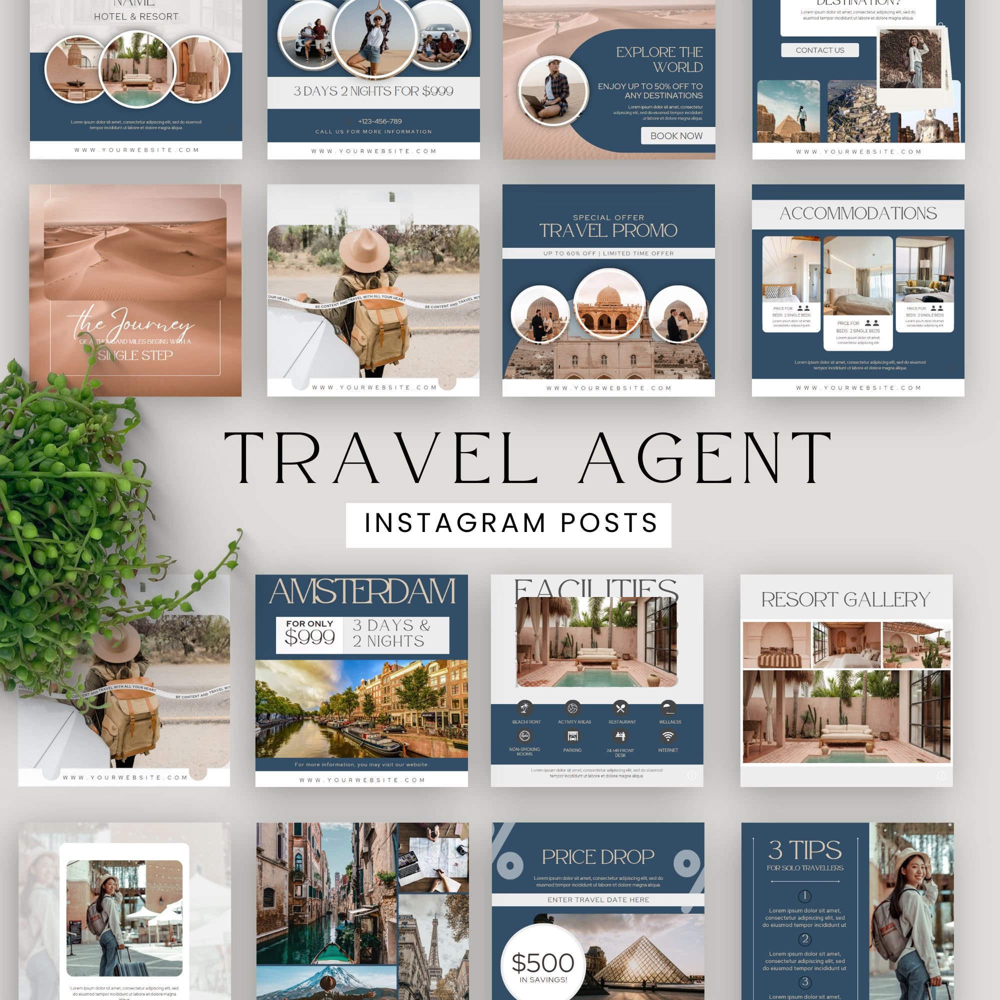 Travel Agent Instagram Template Posts Canva Social Media Manager Travel ...