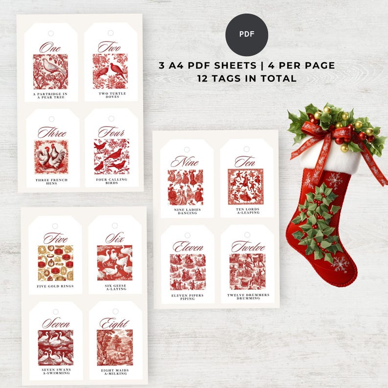 12 Days of Christmas Gift Tags Twelve Days Christmas Card Printable ...