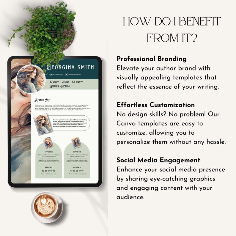 media kit canva template for author media kit novelist Sheet Canva Author Press Kit Book Author Profile Book Marketing writer profile sheet
