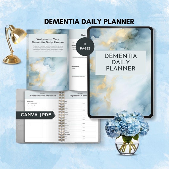 dementia planner dementia daily routine plan for dementia care giver checklist elderly care journal Alzheimer tracker digital log canva PDF