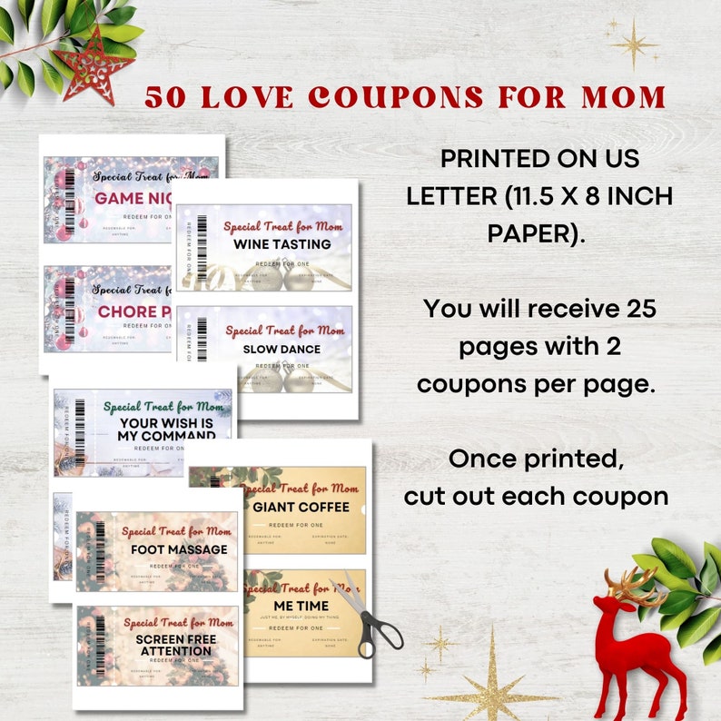 Christmas Coupon for Mom Printable Holiday Gift Voucher Love Coupon ...