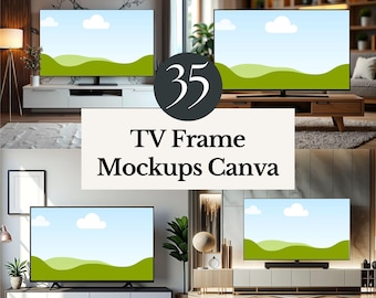 Mockup cornice TV bundle canva mockup display arte digitale orizzontale modello facile trascina e rilascia inserzione etsy personalizzata arredamento soggiorno personalizzato