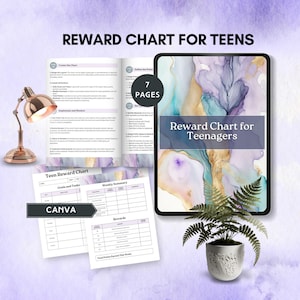beloningstabel voor tieners sticker klustabel Positieve versterking tieners Screen Time Bucks beloningssysteem bewerkbare takenlijst tieners