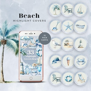 highlight covers beach instagram story coastal social media icons nautical summer IG cover images canva editable template instant download
