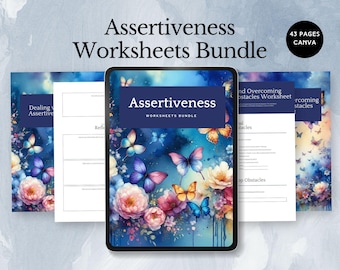 assertiveness worksheets bundle for confidence building canva template communication skills workbook boundary setting therapy tool self-help