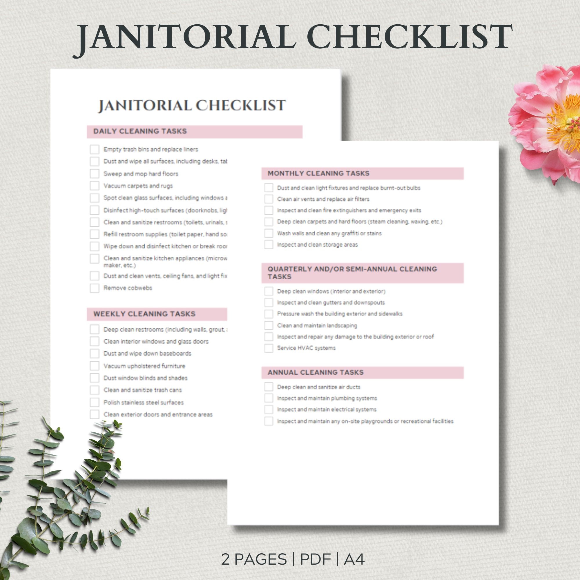 Janitorial Checklist Janitorial Cleaning Checklist Cleaning Business ...