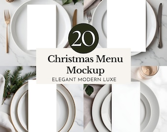 christmas menu mockup holiday dinner card display wedding party decor template modern dish list blank luxe food menu editable table spread