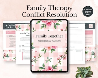 Familientherapie Konfliktlösung Arbeitsblätter Kommunikation Beratung Übung emotionales Heilung Arbeitsblatt Elternschaft Beziehungs-Tool canva