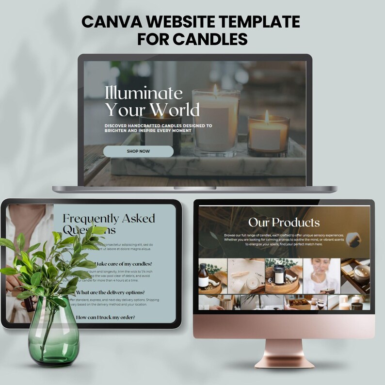 canva website template for candles business website themed candle  luxury website premade design clean website candles shop owner editable