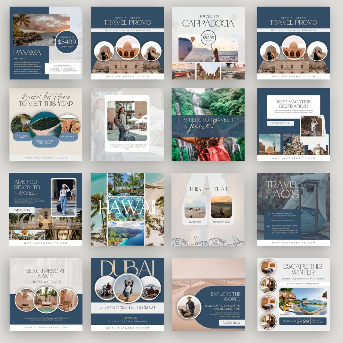 Travel Agent Instagram Template Posts Canva Social Media Manager Travel ...