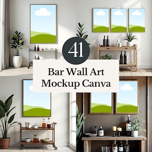 bar wall art mockup canva bar cart easy drag and drop background modern home bar display living room frame template artwork customizable