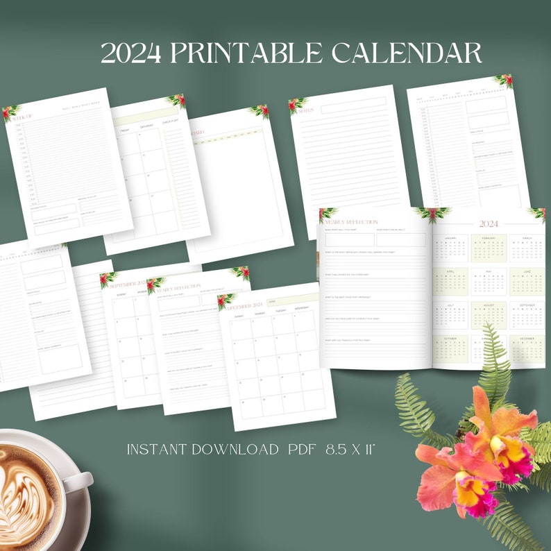 2024 Calendar Printable Floral Watercolor Bloom Daily Planners Etsy