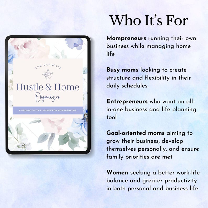 Mompreneur Planner for working mums daily organizer entrepreneur weekly tracker small business owner tool gift for mom editable template