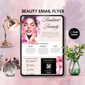 beauty email flyer welcome email campaign beauty salon diy email template makeup artist marketing hair stylist promo advert QR code canva