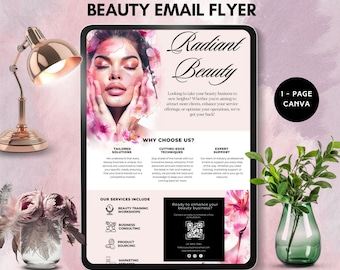 beauty email flyer welcome email campaign beauty salon diy email template makeup artist marketing hair stylist promo advert QR code canva