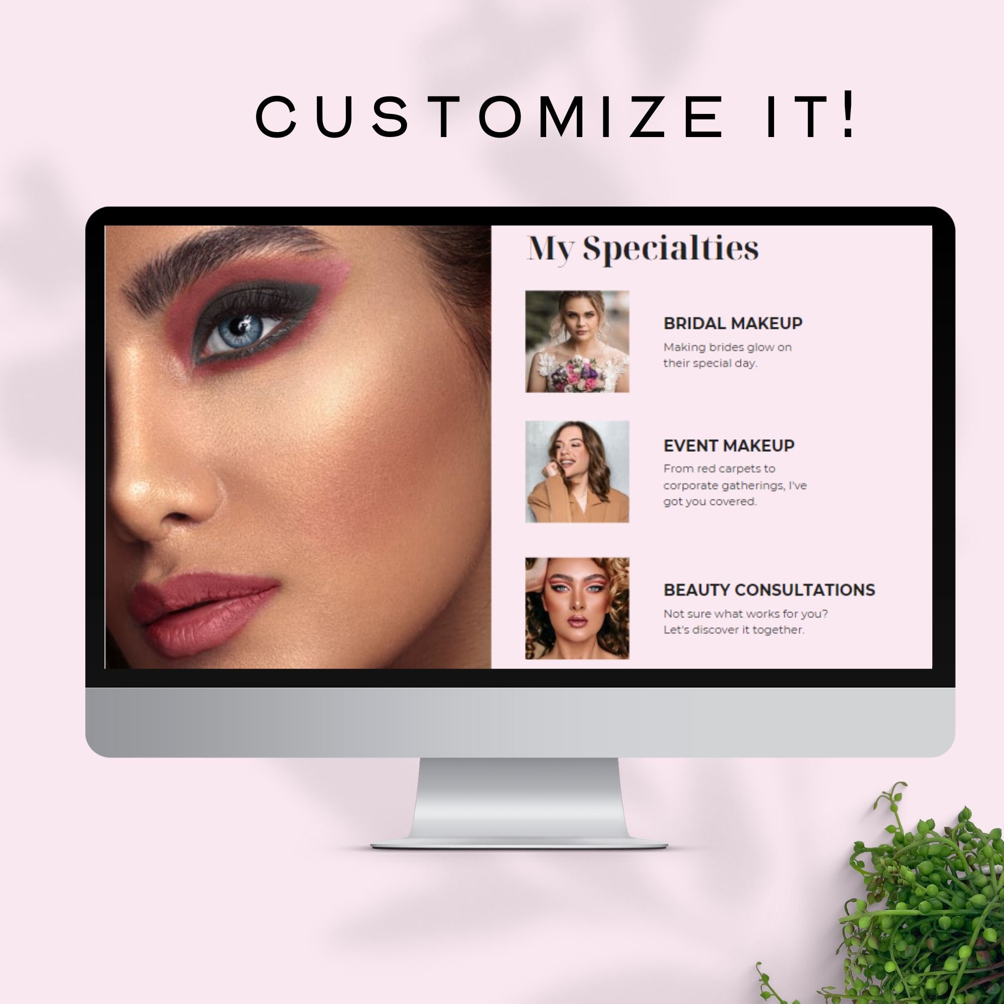 Make up Artist Website Template Canva Beauty Blogger Influencer Landing