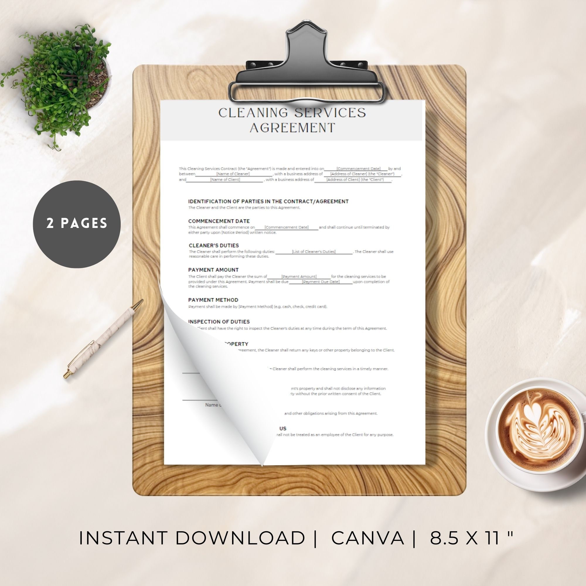 Cleaning Service Agreement Template House Cleaning Business Janitorial ...