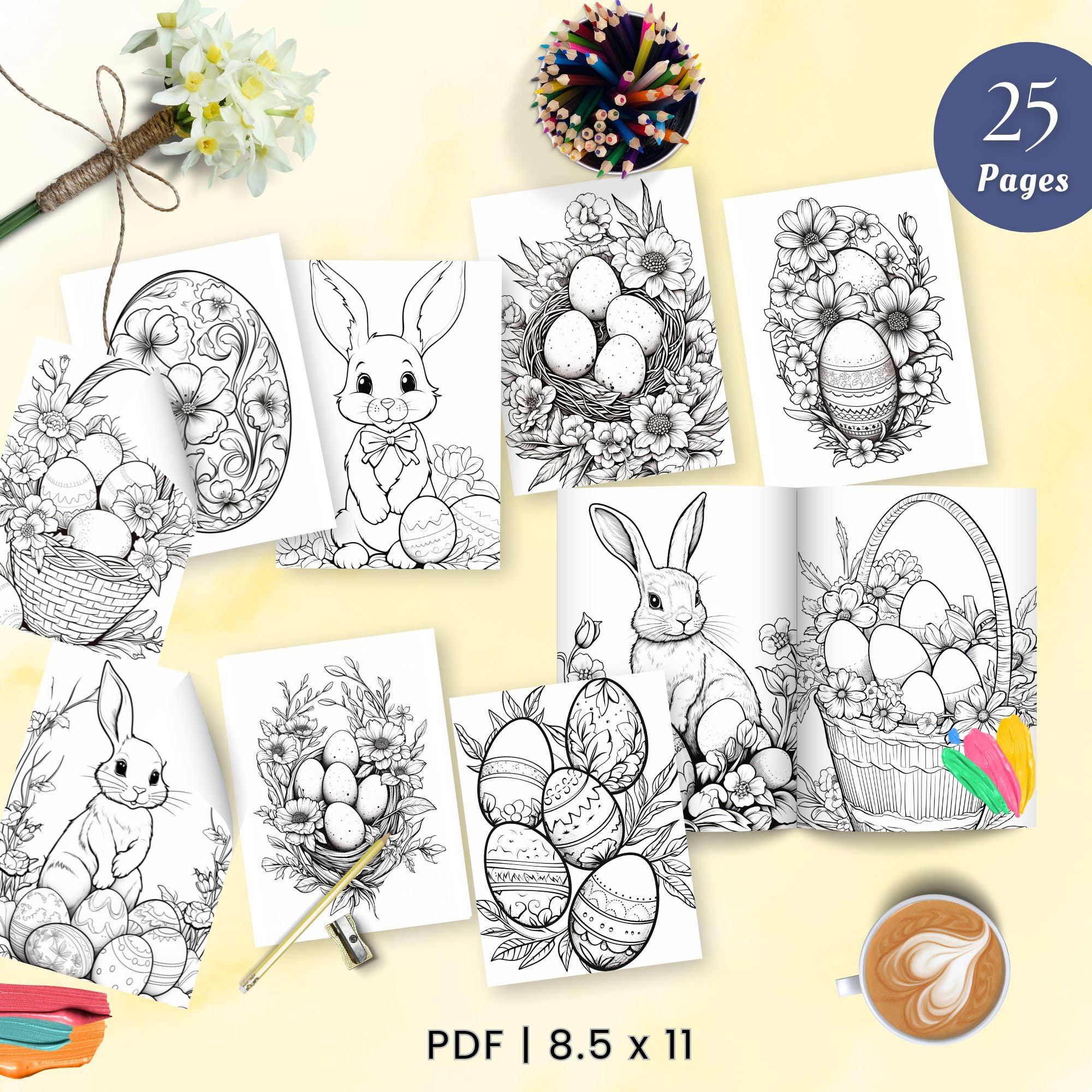 Easter Coloring Pages for Adults Color Book Spring Printable Cute ...
