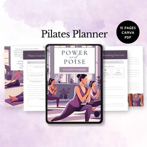 pilates planner template fitness wellness tracker exercise routine journal reformer class printable zen yoga teacher gift editable canva PDF