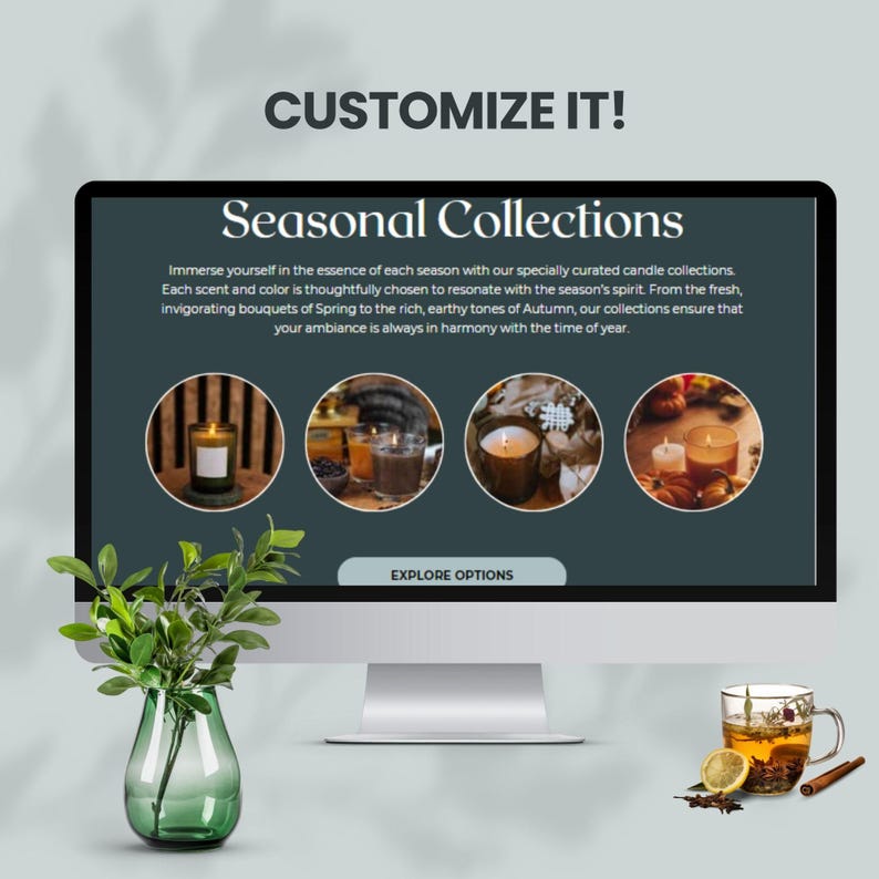 canva website template for candles business website themed candle  luxury website premade design clean website candles shop owner editable