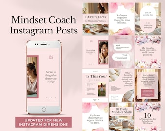 mindset instagram posts wellness coaching social media life coach IG reels posts holistic health coach carousels editable canva templates