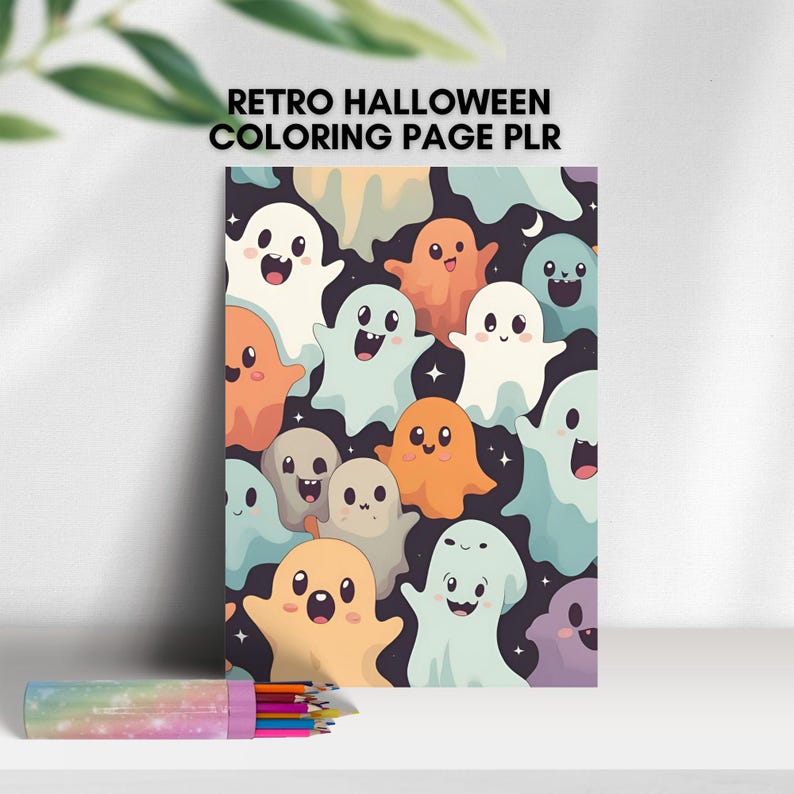 Retro Halloween Coloring Page for Adult Plr Cute Ghosts Kids Coloring ...
