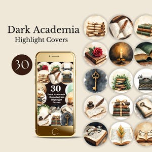 bookstagram highlight cover dark academia instagram story templates vintage moody books social media icons classic reading editable canva