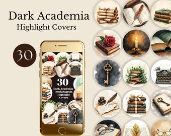 bookstagram highlight cover dark academia instagram story templates vintage moody books social media icons classic reading editable canva