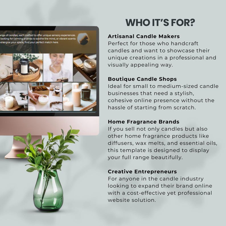 canva website template for candles business website themed candle  luxury website premade design clean website candles shop owner editable