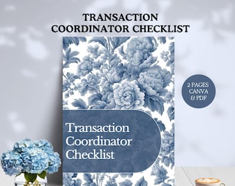 Lista de verificación del coordinador de transacciones Lista de agentes inmobiliarios Hoja de admisión de agente inmobiliario imprimible Plantilla de Canva editable para compradores