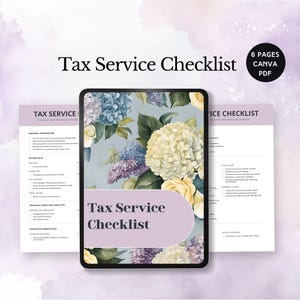 tax service checklist tax preparation forms intake accountant checklist organizer tax filing for small business tax prep editable canva DIY