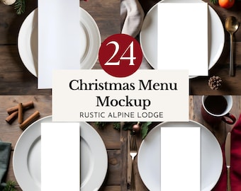christmas menu mockup holiday dinner card display wedding party decor template festive dish list blank food menu PNG editable table spread