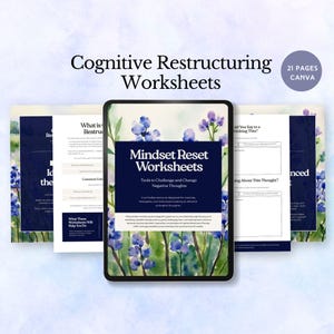 werkbladen cognitieve herstructurering uitdagen negatieve denkpatronen afdrukbare CGT-therapietools kit voor geestelijke gezondheid emotionele regulatie