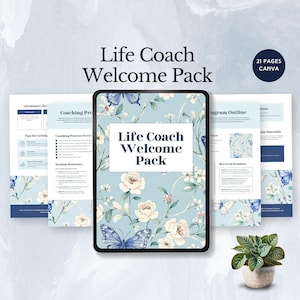 Paquete de bienvenida para coaches de vida, kit de inicio para la incorporación de nuevos clientes, formulario de admisión de clientes, guía, paquete de coaching, cuestionario, plantilla de Canva editable