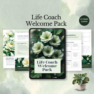 Paquete de bienvenida para coaches de vida, kit de inicio para la incorporación de nuevos clientes, formulario de admisión de clientes, guía general, cuestionario para paquetes de coaching, plantilla editable