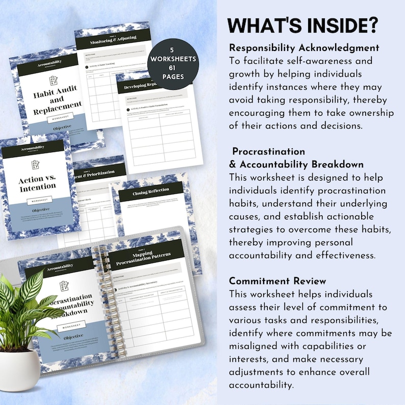 Accountability Worksheet Therapy Self Help Goal Setting Tool Personal ...