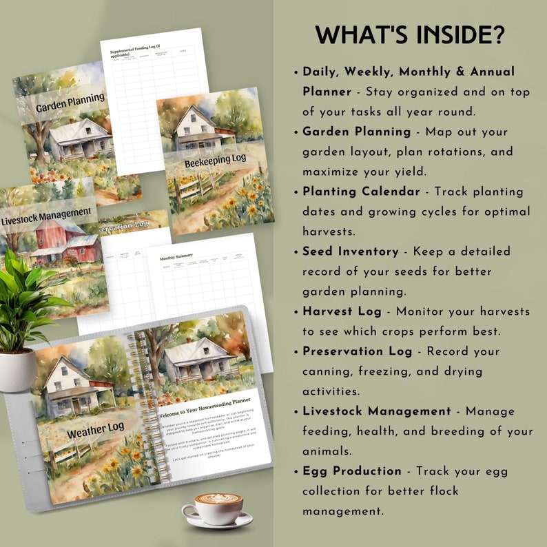 the ultimate homestead planner 2024 digital homestead planner printable garden journal homesteading organizer farm planner editable PDF