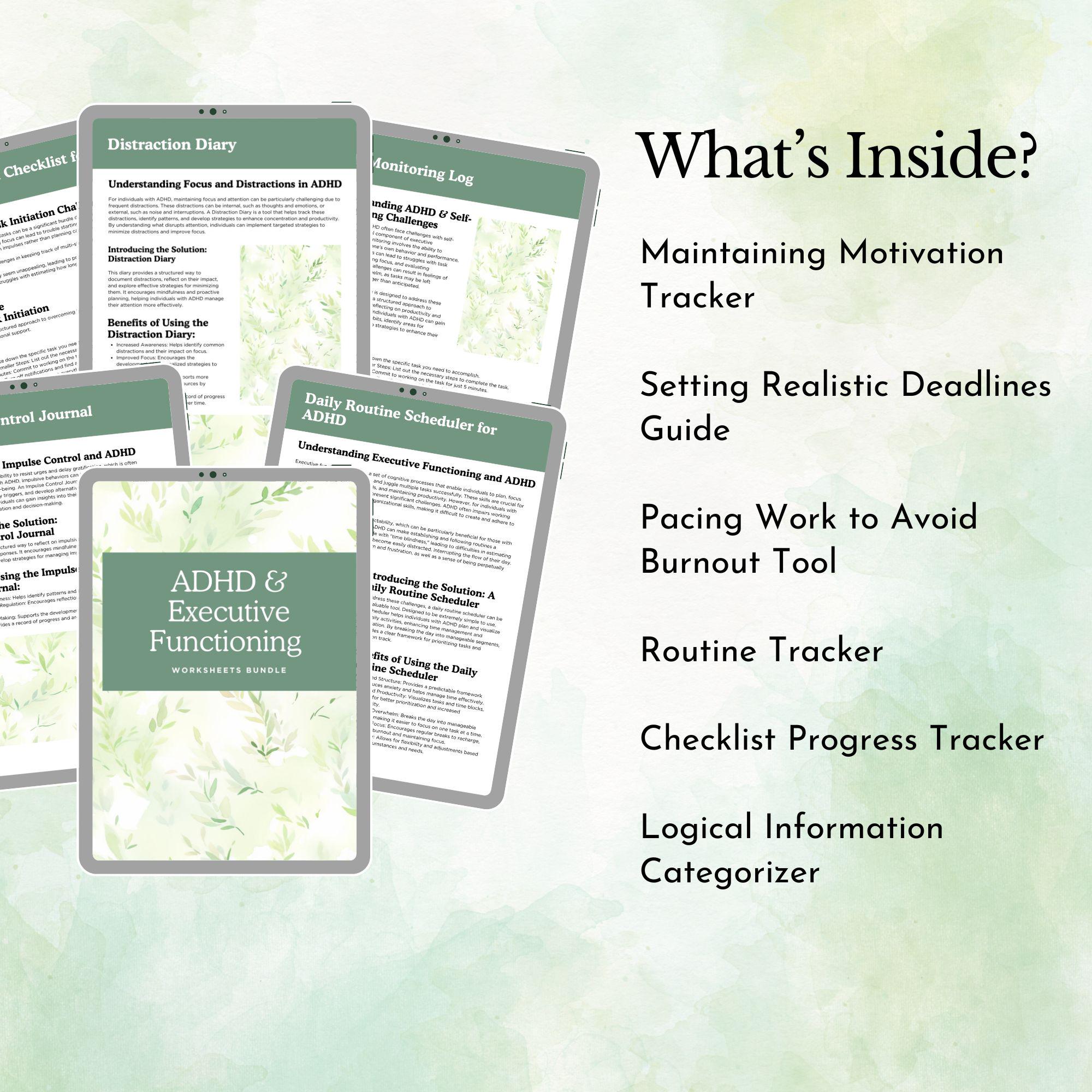 ADHD Executive Functioning Strategies Adults Workbook Organization ...