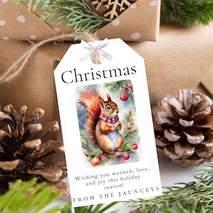 Étiquettes cadeaux de Noël écureuil à personnaliser pour amoureux des animaux