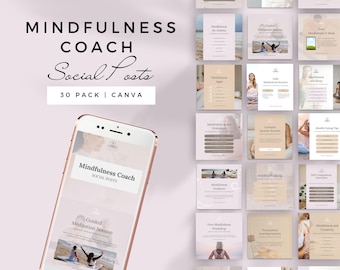 mindfulness coach instagram template mindful coach social bundle wellness coaching posts mental health holistic coach canva instant download