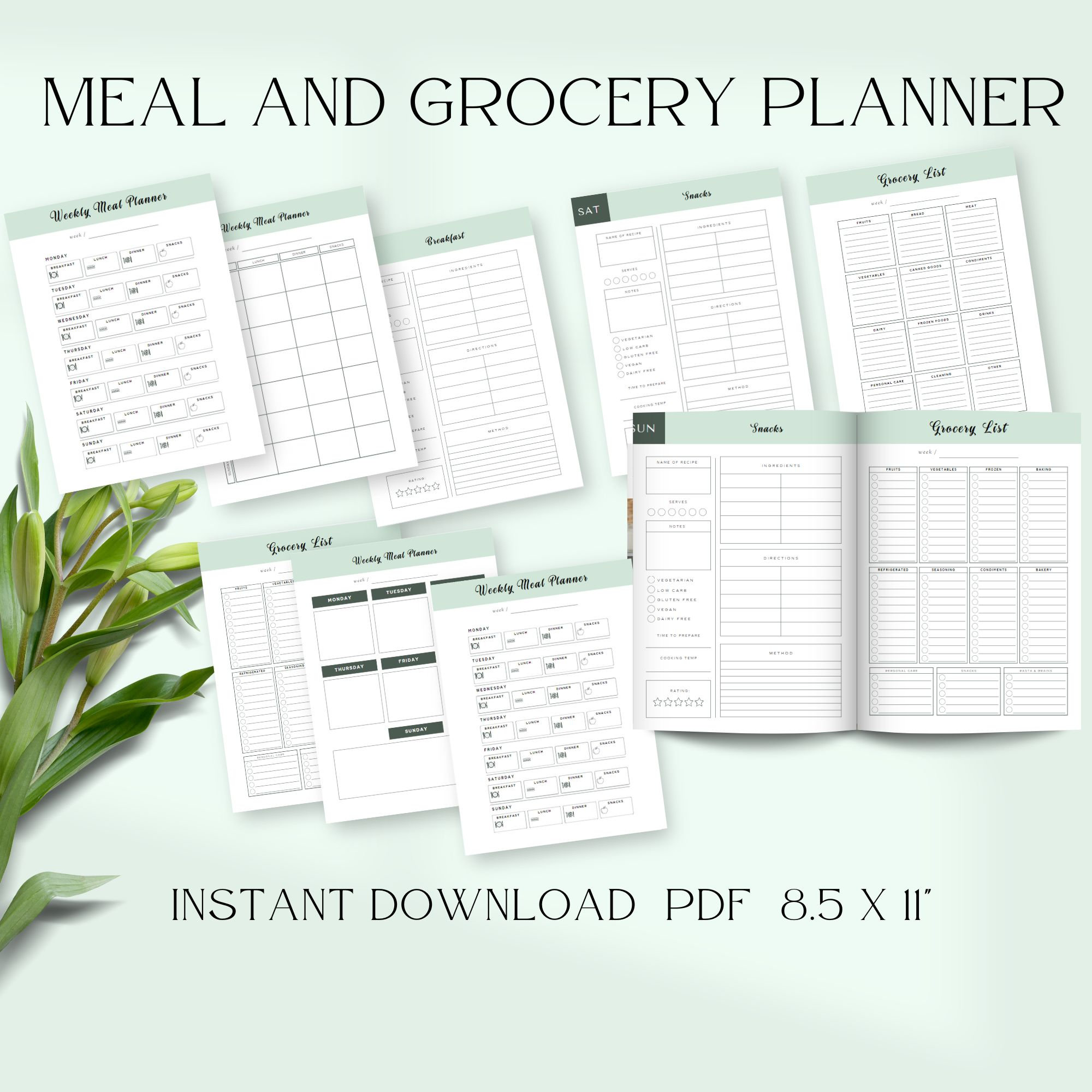Printable Weekly Family Meal Plan Template Meal Planner and Grocery ...