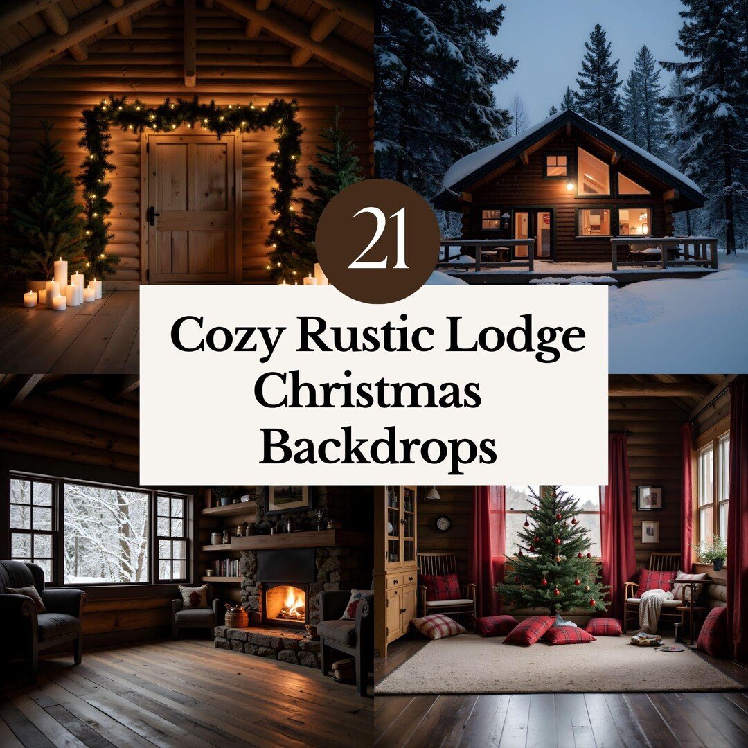 Christmas Digital Backdrop Mockups Cozy Log Cabin Photoshoot Country ...