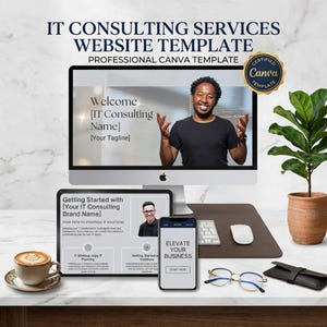 IT consulting services website template modern professional business landing page coaching service Information technology editable canva DIY