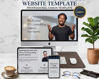 IT consulting services website template modern professional business landing page coaching service Information technology editable canva DIY